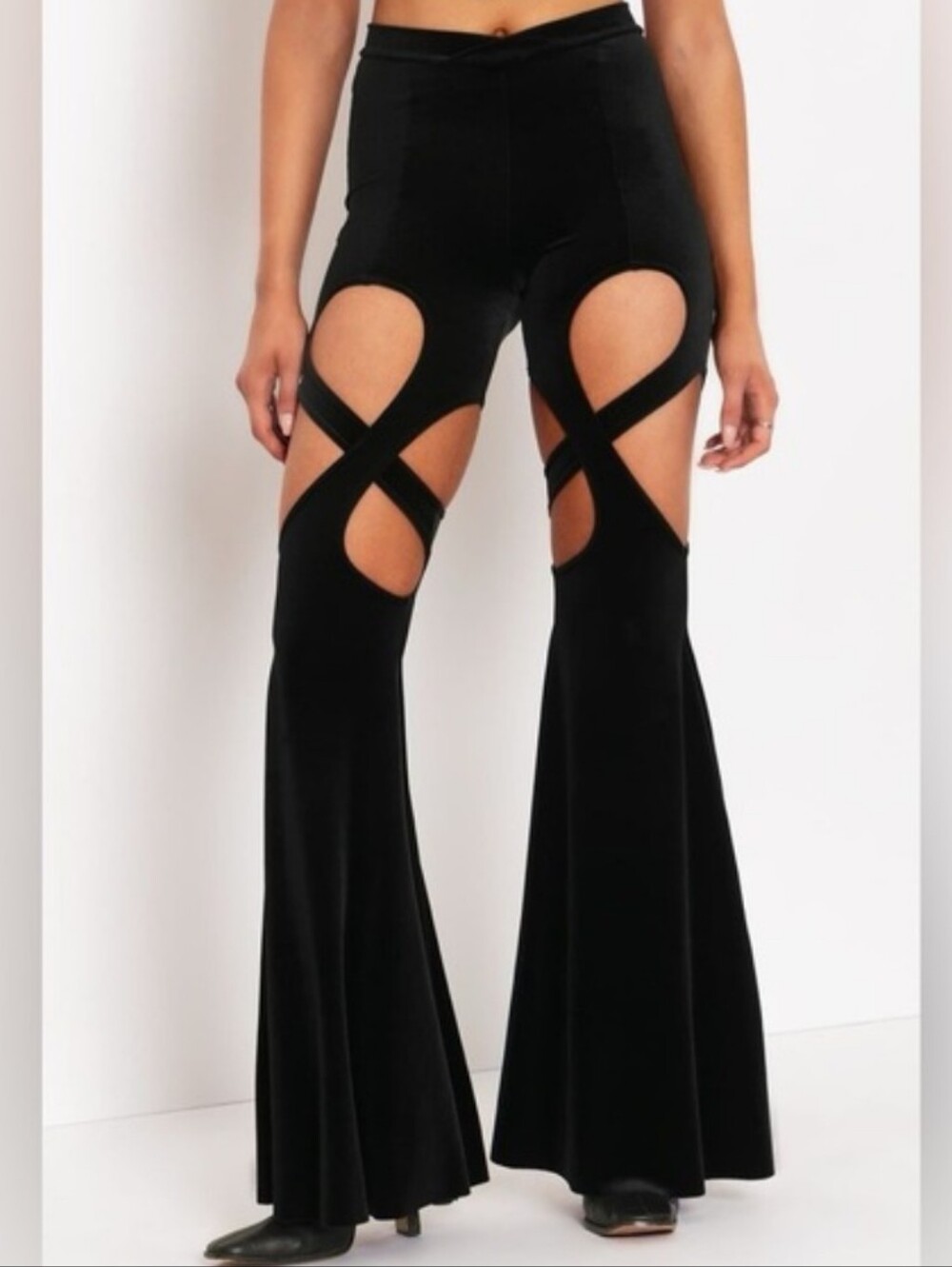 NWT Blackmilk Velvet Black Swirl Thigh Cutout High Waisted Flare Leg Pants XXL